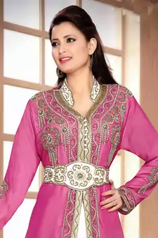 Wine embroidered georgette islamic kaftan With Sun-proof hijab
