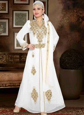 White embroidered georgette islamic kaftan 1