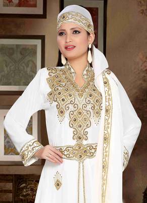 White embroidered georgette islamic kaftan 2