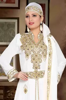 White embroidered georgette islamic kaftan