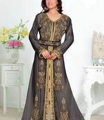 Black embroidered georgette islamic kaftans With Sun-proof hijab