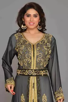 Black embroidered georgette islamic kaftans With Sun-proof hijab