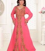 Peach embroidered georgette islamic kaftan