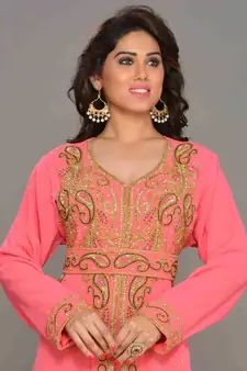 Peach embroidered georgette islamic kaftan
