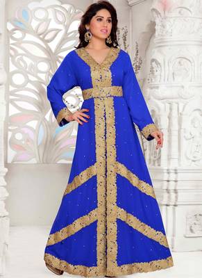 Blue embroidered georgette islamic kaftan 1