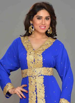 Blue embroidered georgette islamic kaftan 2
