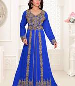 Blue embroidered georgette islamic kaftans With Sun-proof hijab.