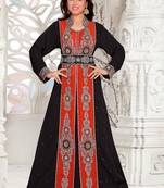 Black embroidered georgette islamic kaftans With Sun-proof hijab