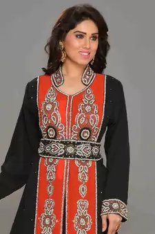 Black embroidered georgette islamic kaftans With Sun-proof hijab