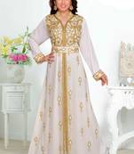 White embroidered georgette islamic kaftans With Sun-proof hijab.