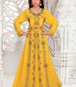 Yellow embroidered georgette islamic kaftans with hijab