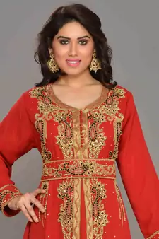 Red embroidered georgette islamic kaftans With Sun-proof hijab