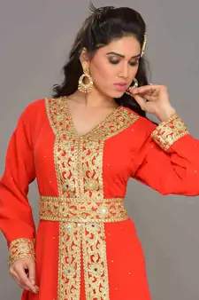 Red embroidered georgette islamic kaftans With Sun-proof hijab