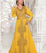 Yellow embroidered georgette islamic kaftans with hijab