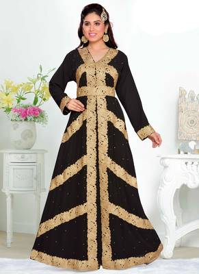 Black embroidered georgette islamic kaftan 1