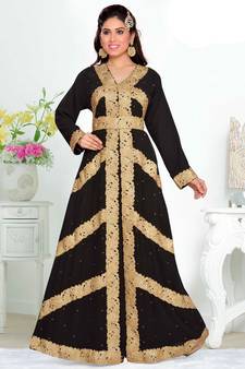 Black embroidered georgette islamic kaftan