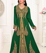 Green embroidered georgette islamic kaftans With Sun-proof hijab.