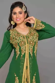 Green embroidered georgette islamic kaftans With Sun-proof hijab