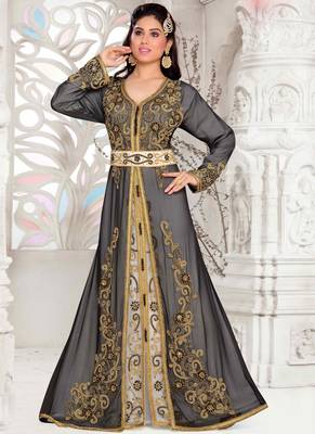 Black embroidered georgette islamic kaftans With Sun-proof hijab 1