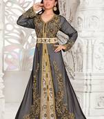 Black embroidered georgette islamic kaftans With Sun-proof hijab.