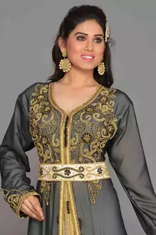 Black embroidered georgette islamic kaftans With Sun-proof hijab