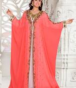 Peach embroidered georgette islamic kaftan