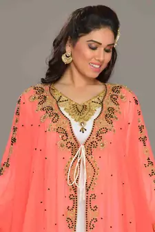 Peach embroidered georgette islamic kaftan