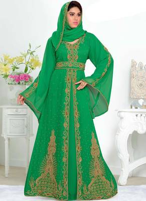 Green embroidered georgette islamic kaftan 1