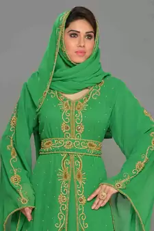Green embroidered georgette islamic kaftan