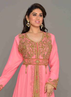 Pink embroidered georgette islamic kaftan 2