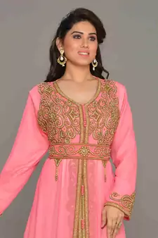 Pink embroidered georgette islamic kaftan