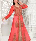 Red embroidered georgette islamic kaftans With Sun-proof hijab