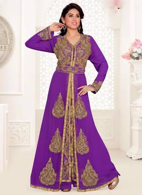 Purple embroidered georgette islamic kaftans With Sun-proof hijab 1