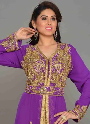 Purple embroidered georgette islamic kaftans With Sun-proof hijab 2