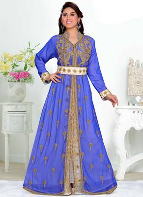 Blue embroidered georgette islamic kaftans With Sun-proof hijab 1