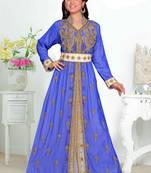 Blue embroidered georgette islamic kaftans With Sun-proof hijab