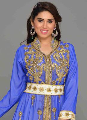 Blue embroidered georgette islamic kaftans With Sun-proof hijab 2