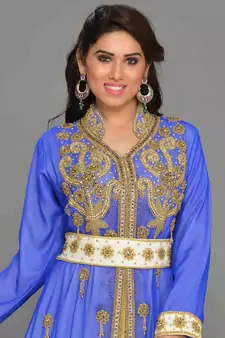 Blue embroidered georgette islamic kaftans With Sun-proof hijab