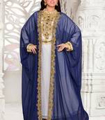 Blue embroidered georgette islamic kaftans With Sun-proof hijab.