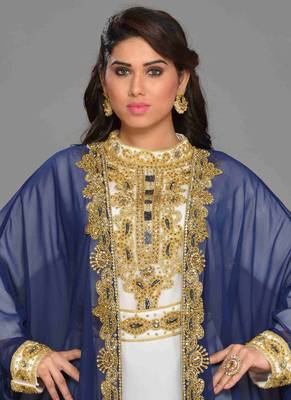 Blue embroidered georgette islamic kaftans With Sun-proof hijab 2