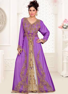Purple embroidered georgette islamic kaftans With Sun-proof hijab 1