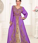 Purple embroidered georgette islamic kaftans With Sun-proof hijab.