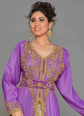 Purple embroidered georgette islamic kaftans With Sun-proof hijab 2