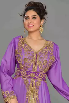Purple embroidered georgette islamic kaftans With Sun-proof hijab