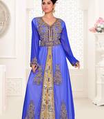 Blue embroidered georgette islamic kaftans With Sun-proof hijab.