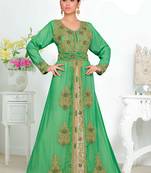 Green embroidered georgette islamic kaftans With Sun-proof hijab