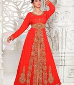 Red embroidered georgette islamic kaftans With Sun-proof hijab.