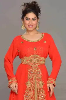 Red embroidered georgette islamic kaftans With Sun-proof hijab