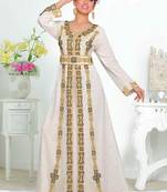 White embroidered georgette islamic kaftans With Sun-proof hijab.