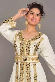 White embroidered georgette islamic kaftans With Sun-proof hijab
